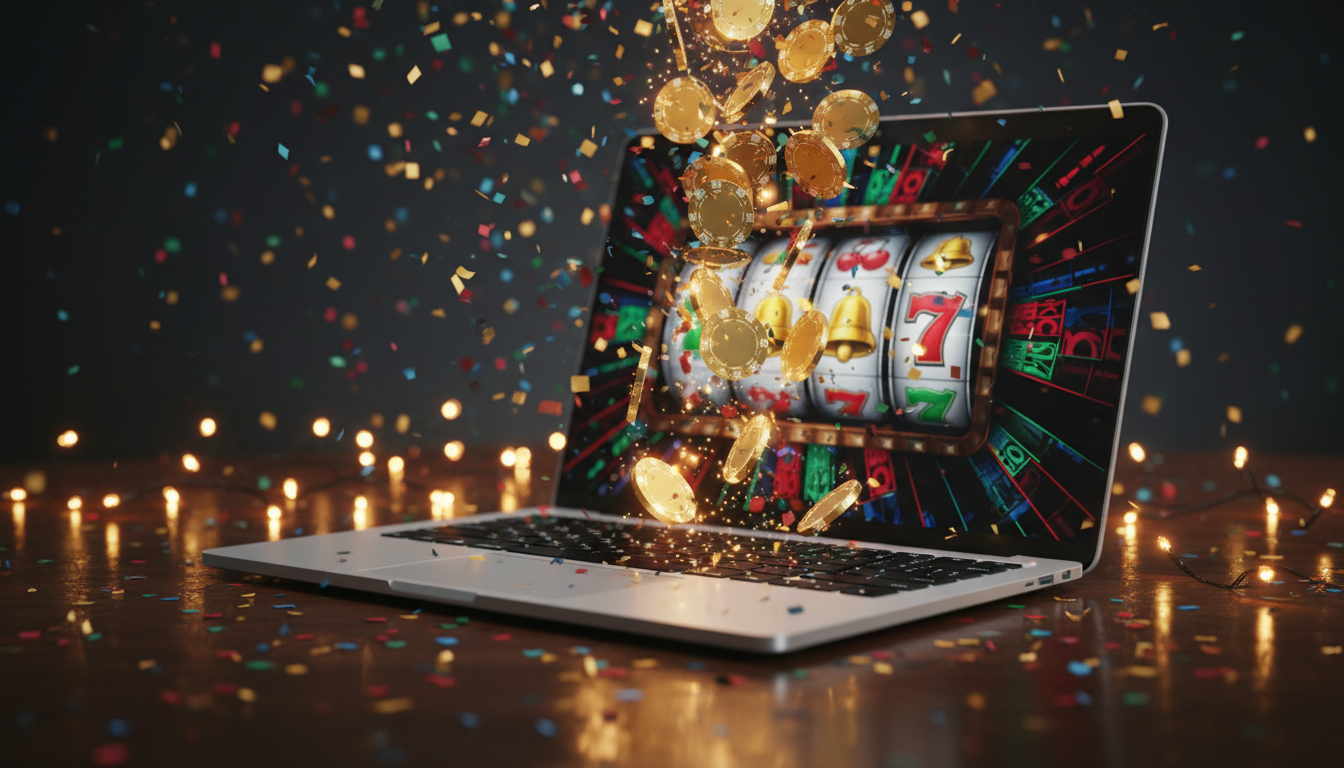 FiestaSlots welcome bonus and colourful casino promotions on a laptop screen